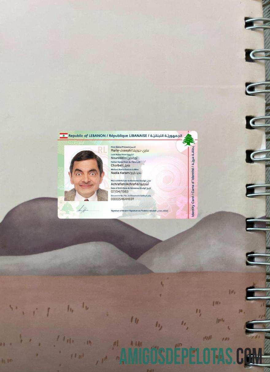 Lebanon ID Card 2024 Present olhar de foto frente amostra